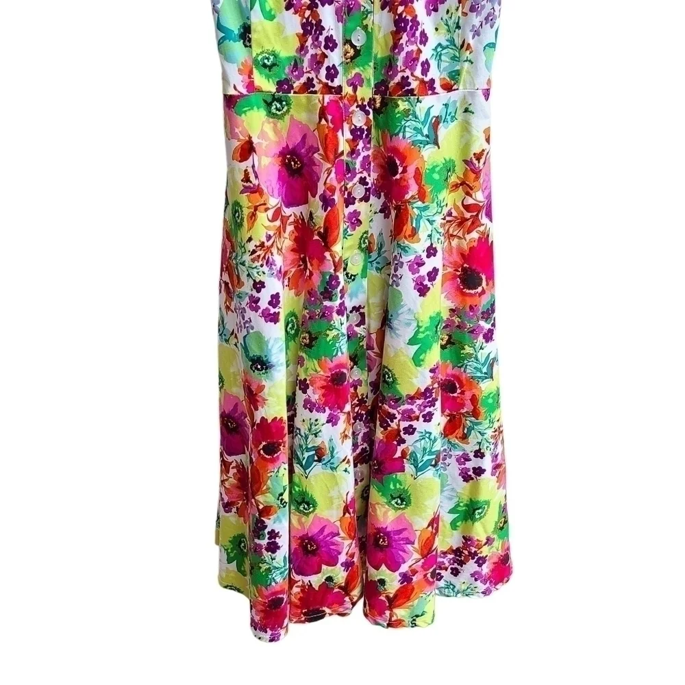 Cheeta B Classic Floral Button-down Polo Collar Dress, Flared, Size Large / XL